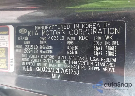 2020 Kia Soul S z USA, uszkodzony, nr VIN KNDJ23AU2L7091253